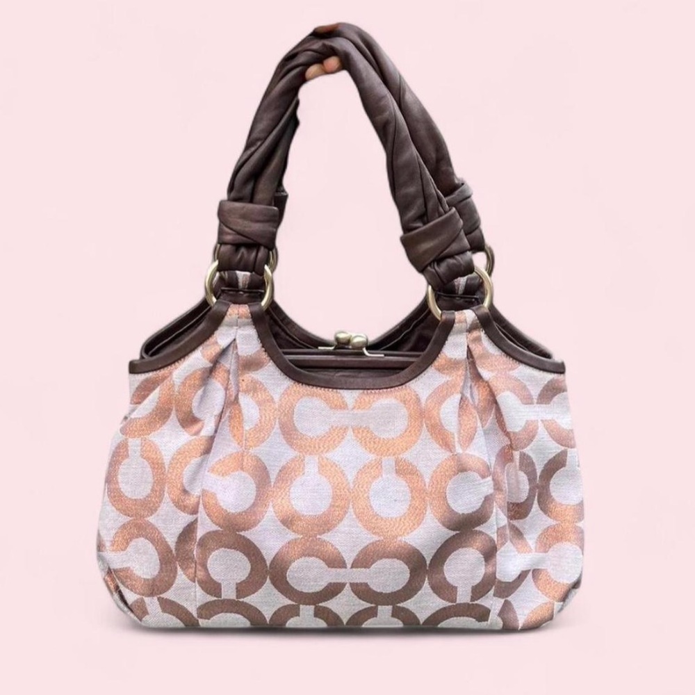 Coach Pink and Brown Logo-Print Shoulder Bag